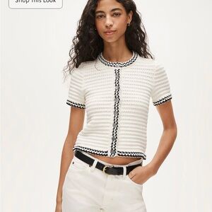 J. Crew White Crop Top with Black Accents